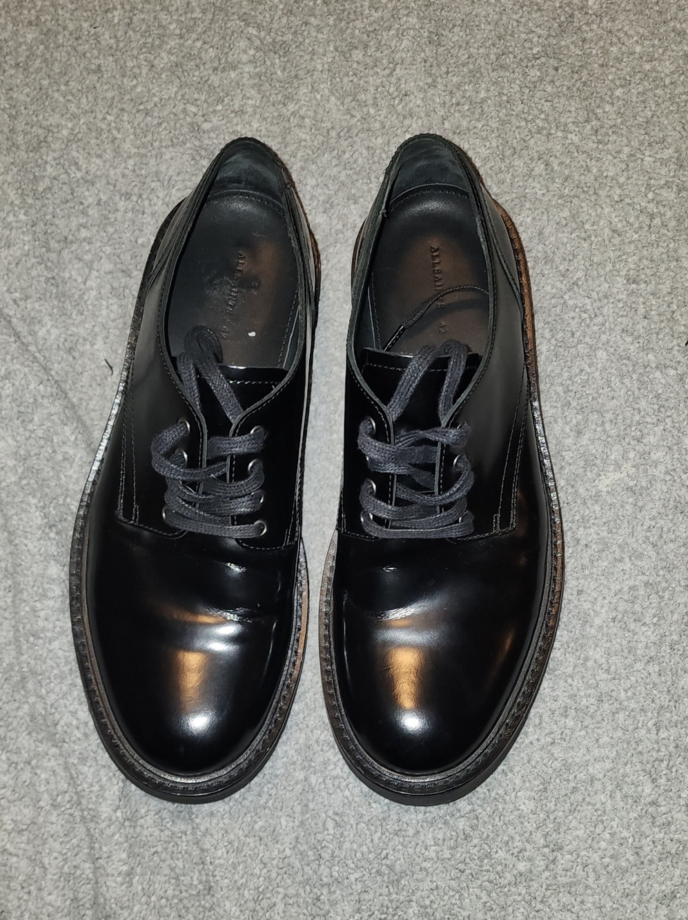 AllSaints Men’s Black Leather Dress Shoes Size 42 Polished Oxford Formal Classic